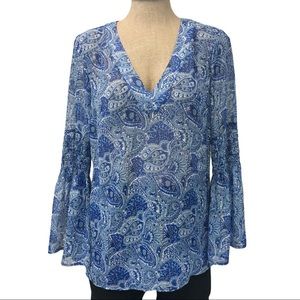 Michael MICHAEL KORS blue paisley bell‎ sleeve top